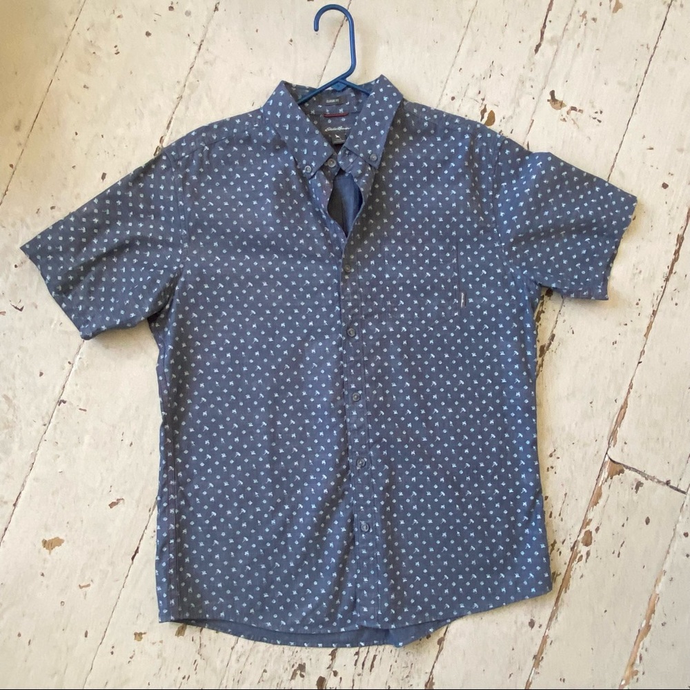 Eddie Bauer Classic Fit Chambray Print Button Down Shirt